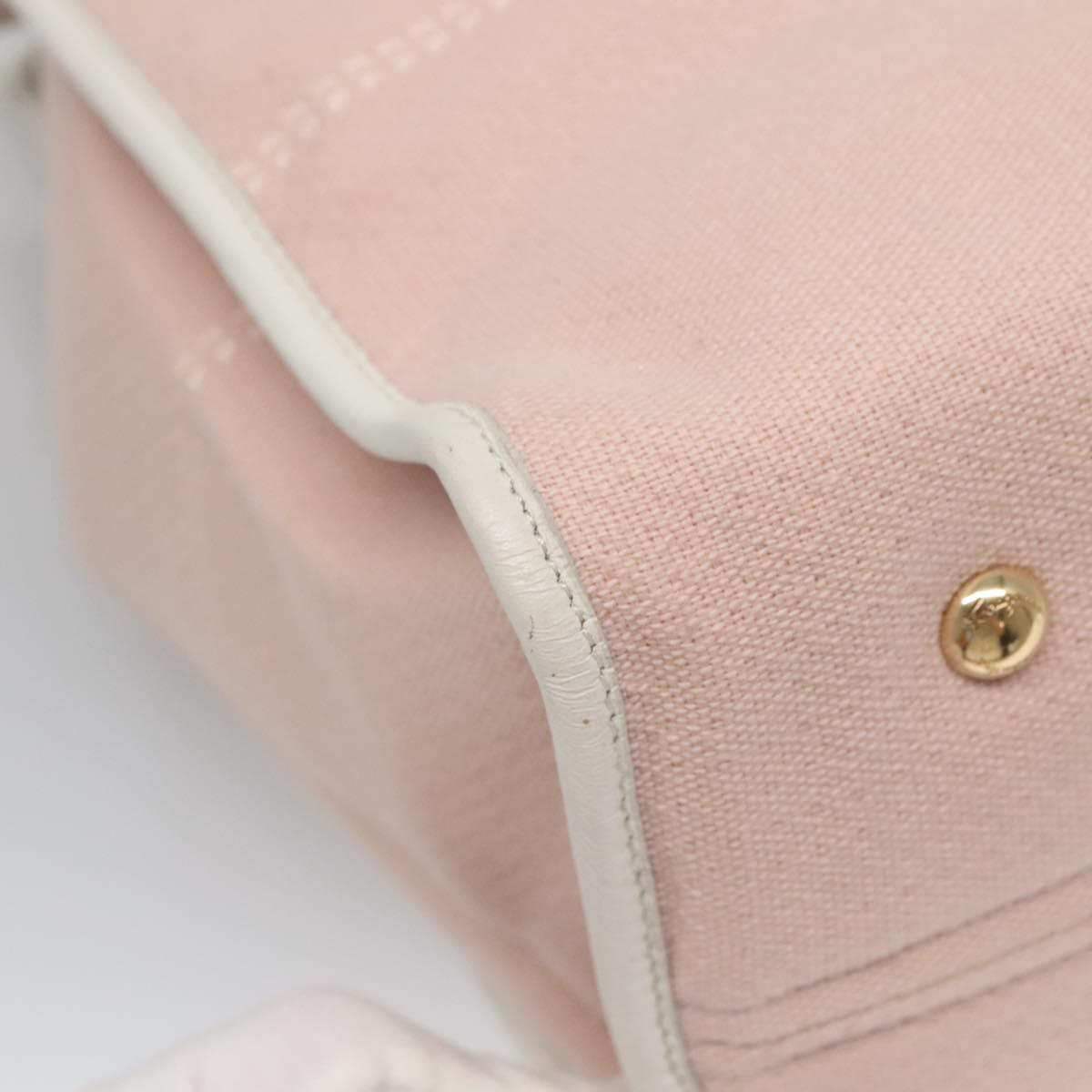 Salvatore Ferragamo Gancini Tote Bag Canvas Leather Pink White gold Auth EC754
