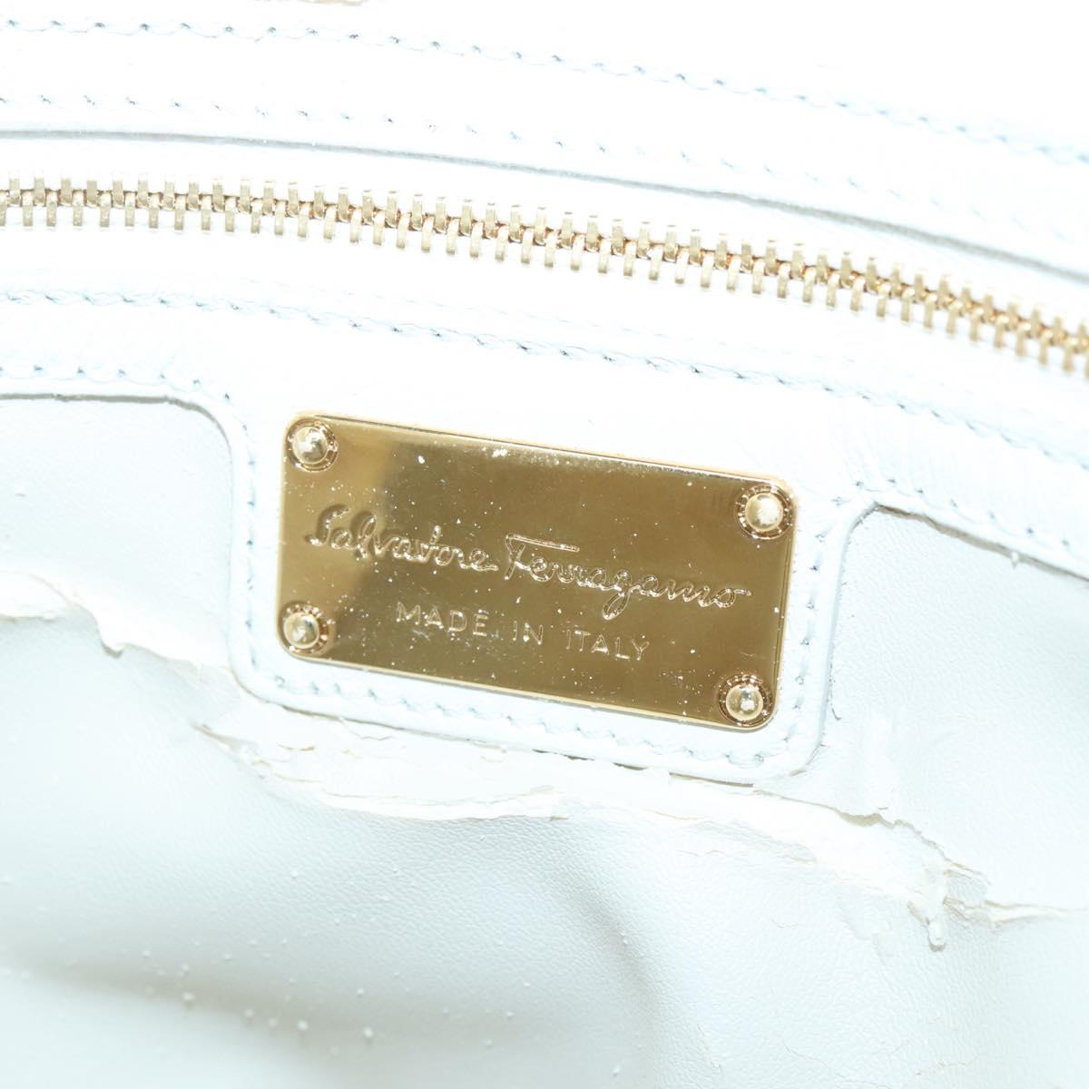 Salvatore Ferragamo Gancini Tote Bag Canvas Leather Pink White gold Auth EC754