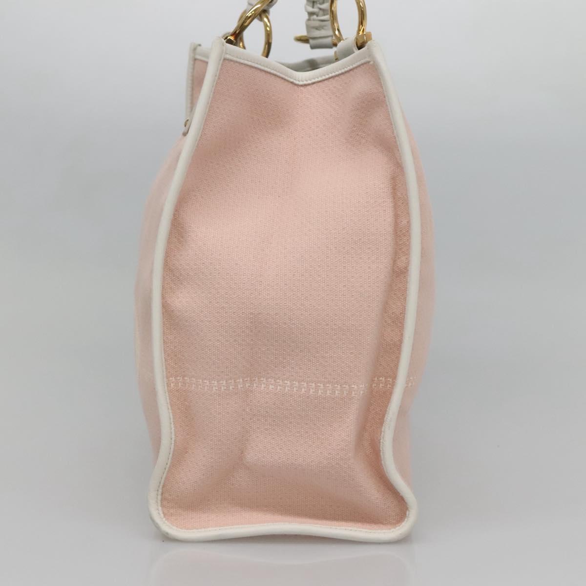 Salvatore Ferragamo Gancini Tote Bag Canvas Leather Pink White gold Auth EC754
