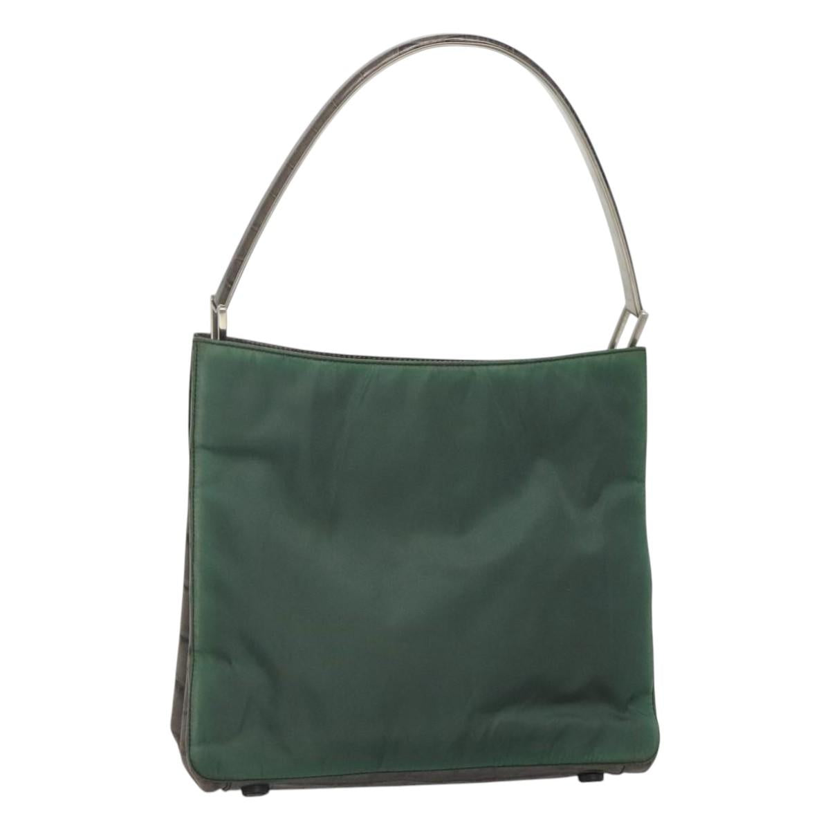 PRADA Shoulder Bag Nylon Green Silver Auth EC761