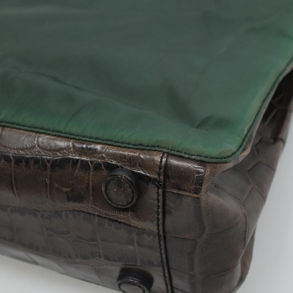 PRADA Shoulder Bag Nylon Green Silver Auth EC761