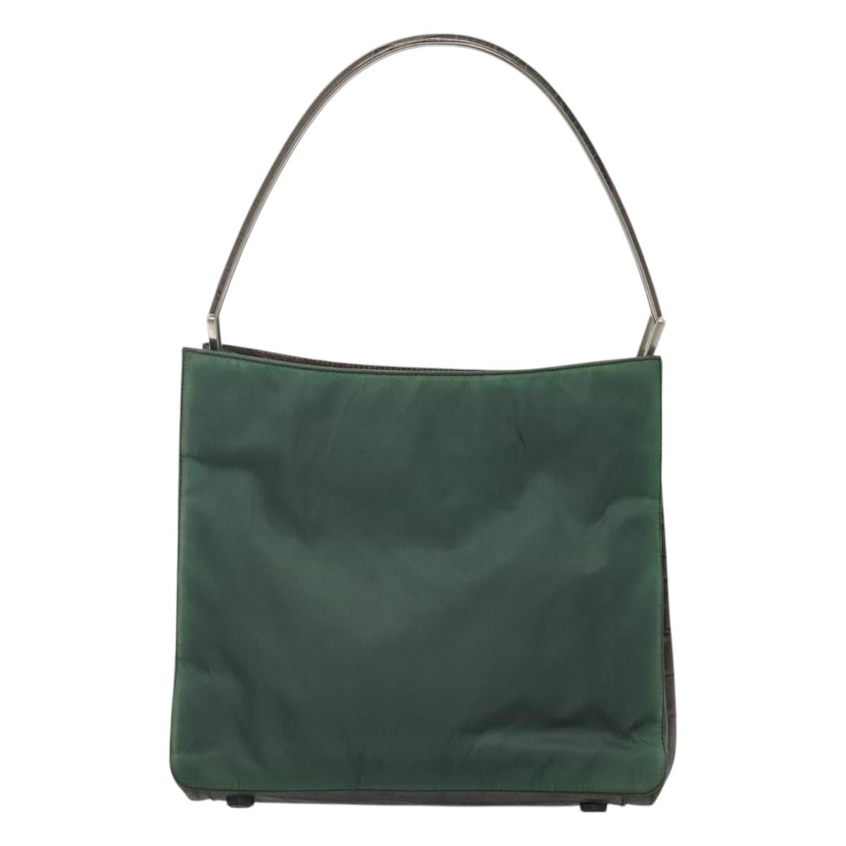 PRADA Shoulder Bag Nylon Green Silver Auth EC761