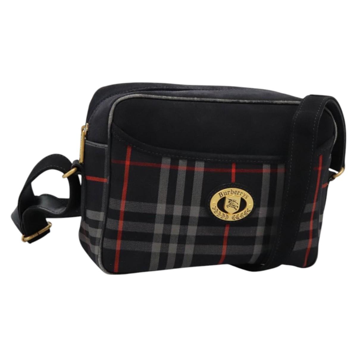 Burberrys Nova Check Shoulder Bag Canvas Navy Gold Auth EC762