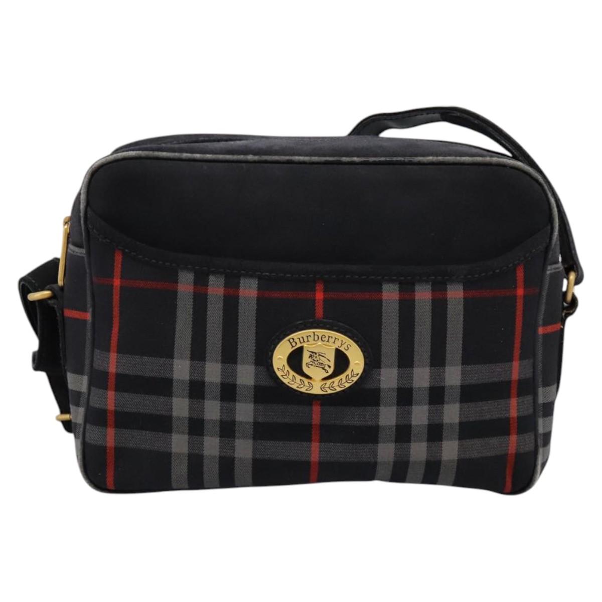 Burberrys Nova Check Shoulder Bag Canvas Navy Gold Auth EC762