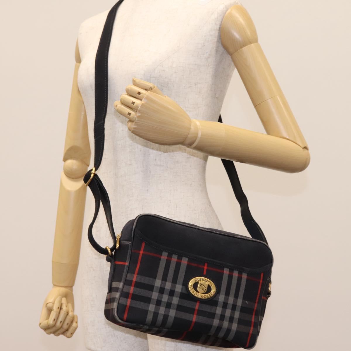 Burberrys Nova Check Shoulder Bag Canvas Navy Gold Auth EC762