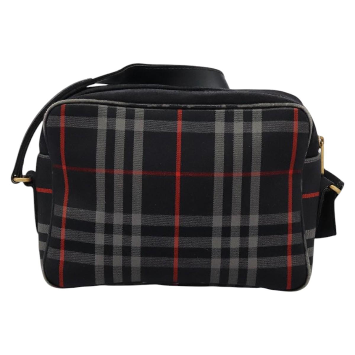 Burberrys Nova Check Shoulder Bag Canvas Navy Gold Auth EC762