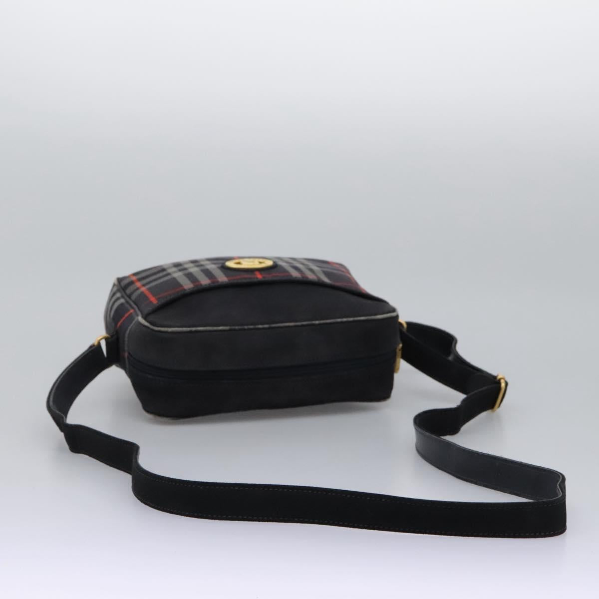 Burberrys Nova Check Shoulder Bag Canvas Navy Gold Auth EC762