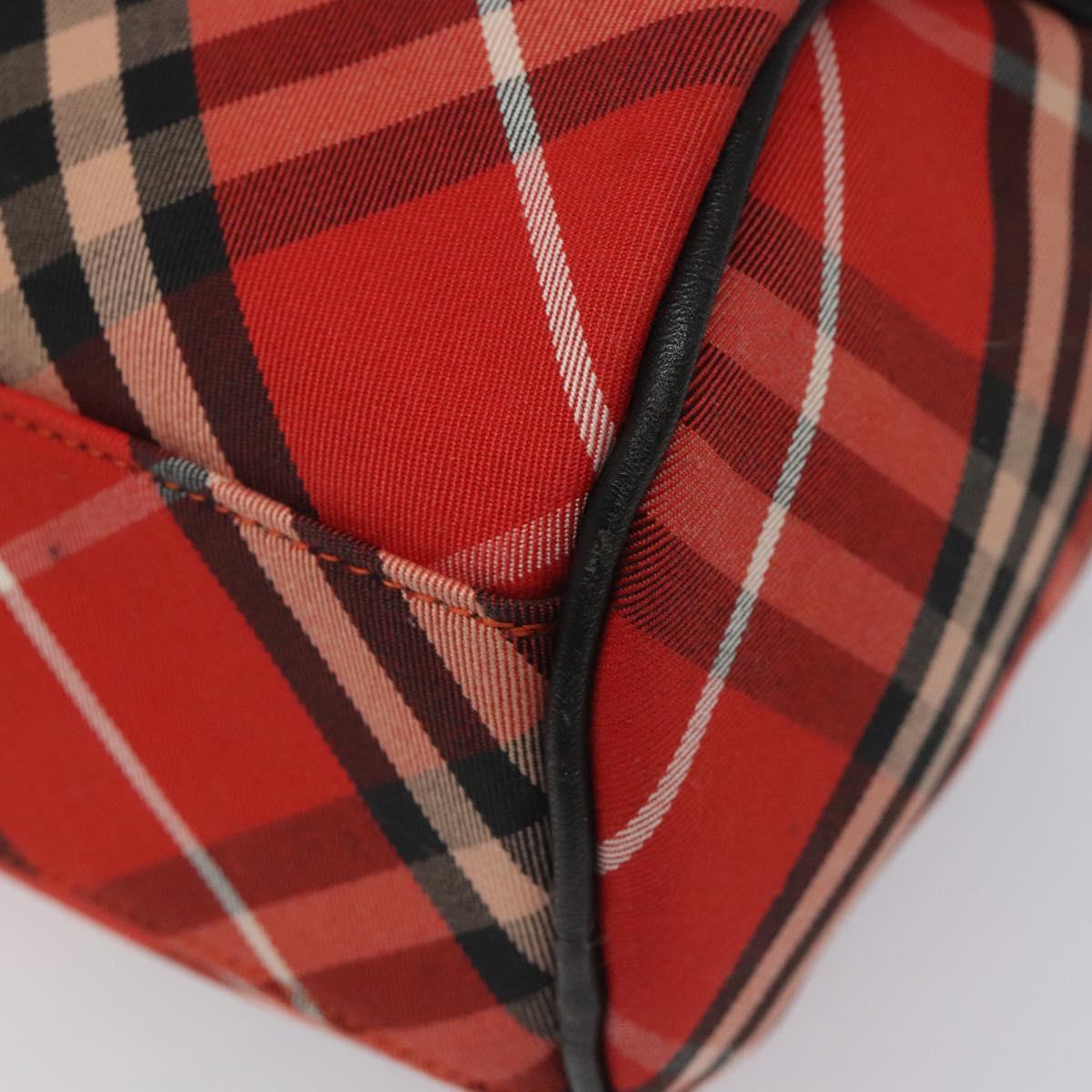 BURBERRY Nova Check Blue Label Hand Bag Nylon Leather Red Black gold Auth EC765