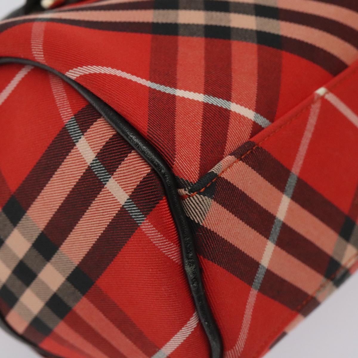 BURBERRY Nova Check Blue Label Hand Bag Nylon Leather Red Black gold Auth EC765