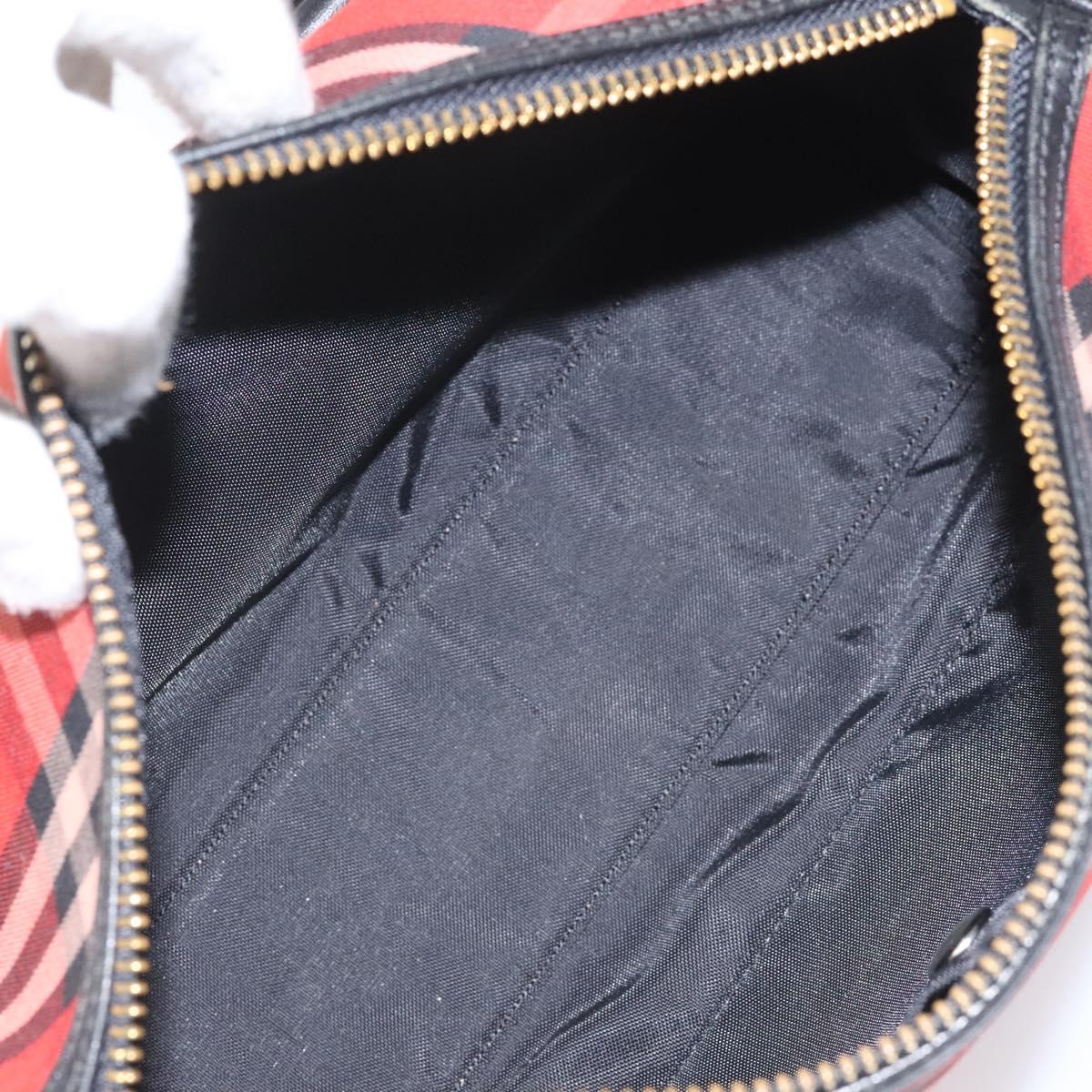 BURBERRY Nova Check Blue Label Hand Bag Nylon Leather Red Black gold Auth EC765