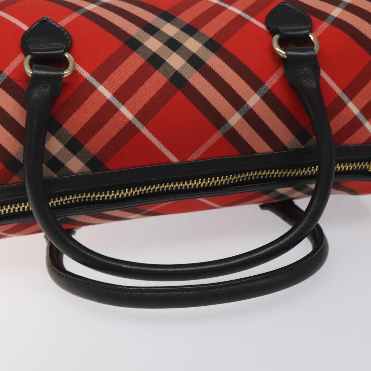 BURBERRY Nova Check Blue Label Hand Bag Nylon Leather Red Black gold Auth EC765
