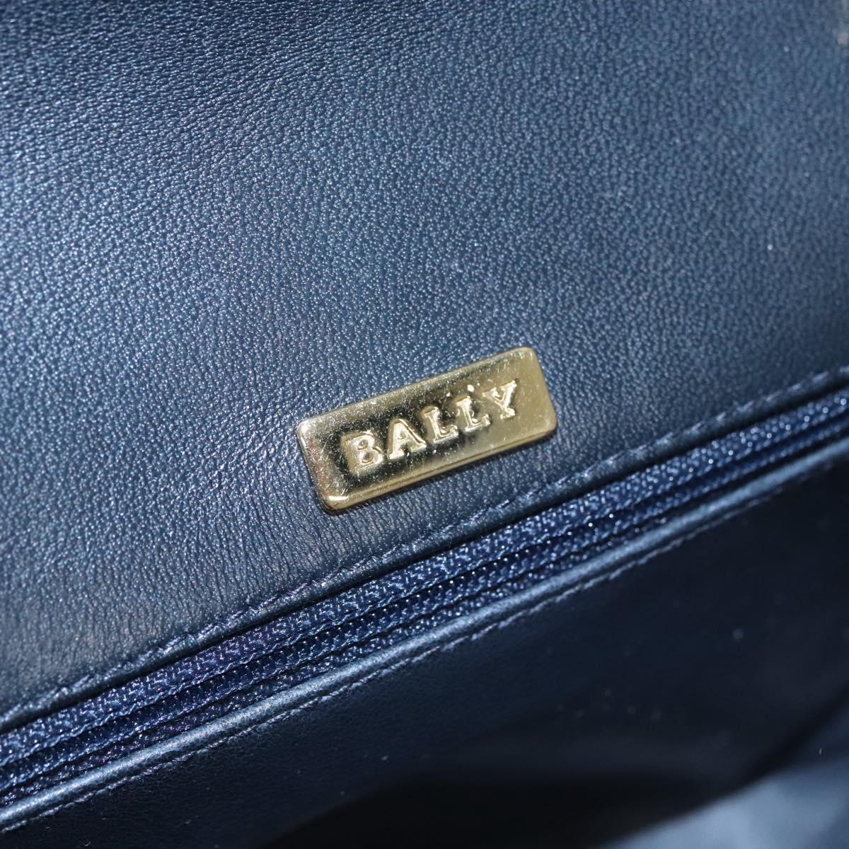 BALLY Shoulder Bag Leather Navy Gold Auth EC776