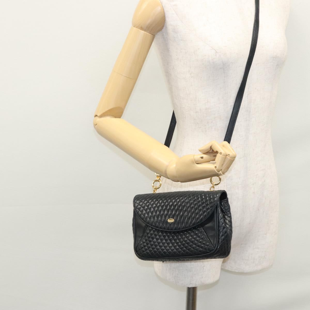BALLY Shoulder Bag Leather Navy Gold Auth EC776