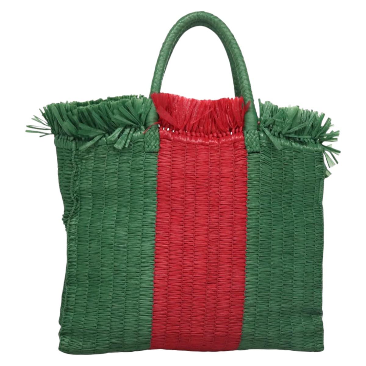 GUCCI Web Sherry Line Hand Bag Raffia Red Green 524810 Auth EC781V