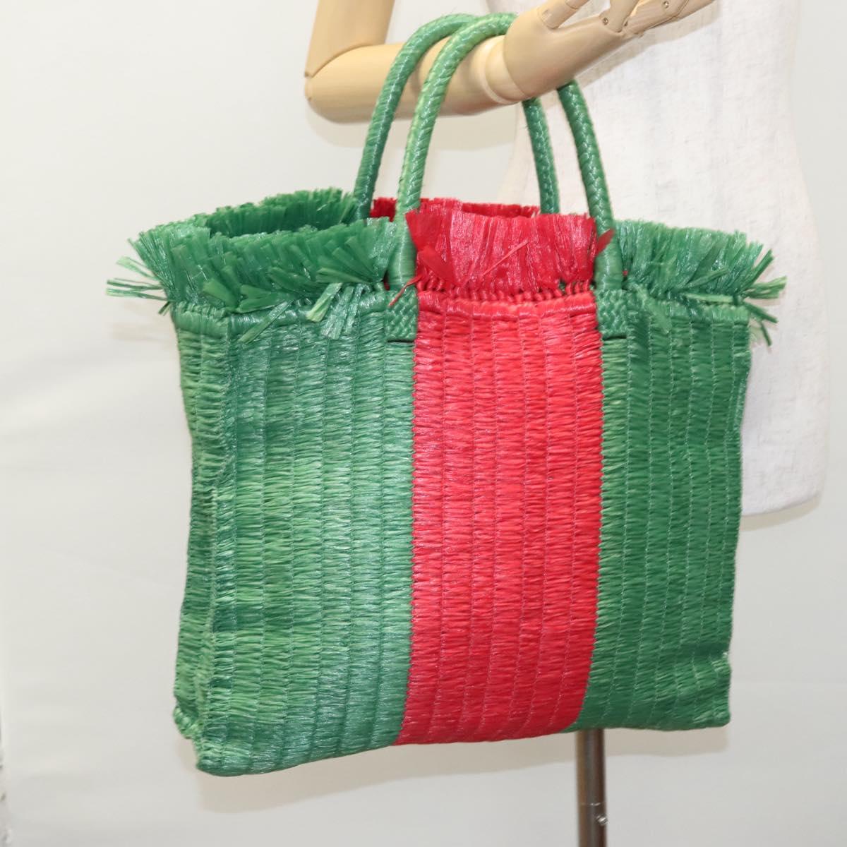 GUCCI Web Sherry Line Hand Bag Raffia Red Green 524810 Auth EC781V