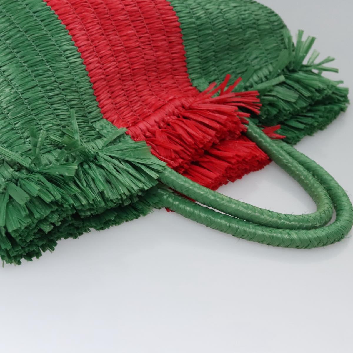 GUCCI Web Sherry Line Hand Bag Raffia Red Green 524810 Auth EC781V