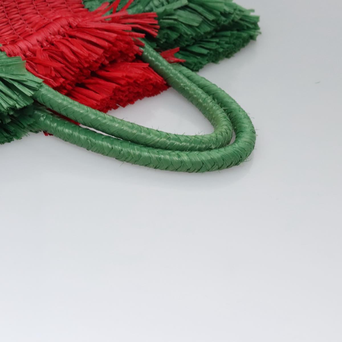 GUCCI Web Sherry Line Hand Bag Raffia Red Green 524810 Auth EC781V