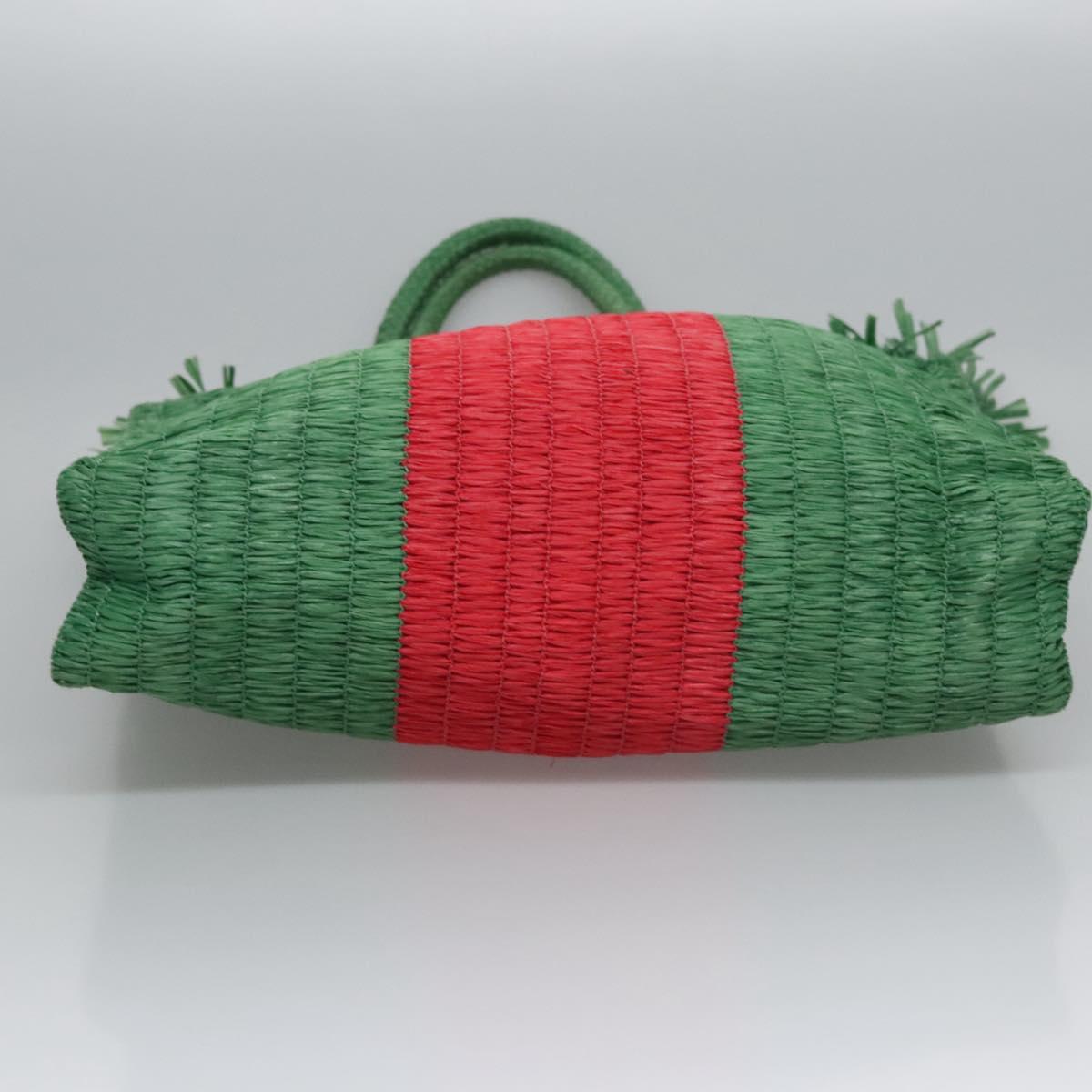 GUCCI Web Sherry Line Hand Bag Raffia Red Green 524810 Auth EC781V