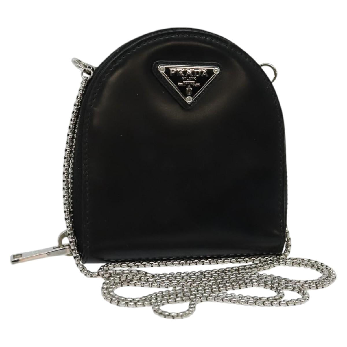 PRADA Chain Shoulder Bag Leather Black Auth EC795V