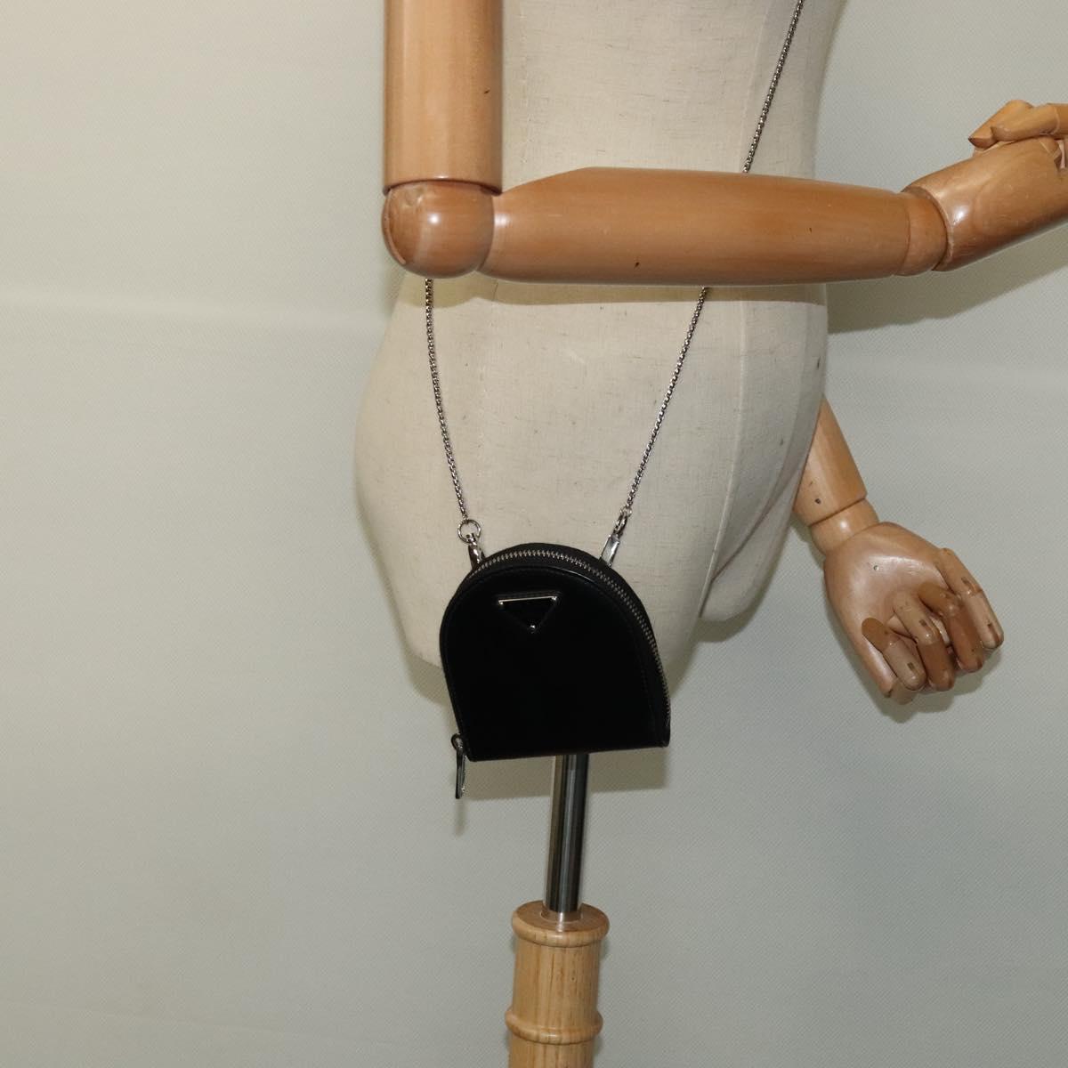 PRADA Chain Shoulder Bag Leather Black Auth EC795V