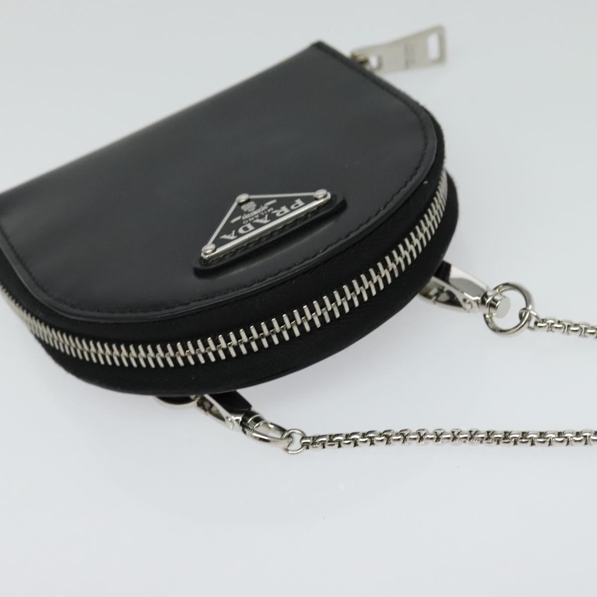 PRADA Chain Shoulder Bag Leather Black Auth EC795V