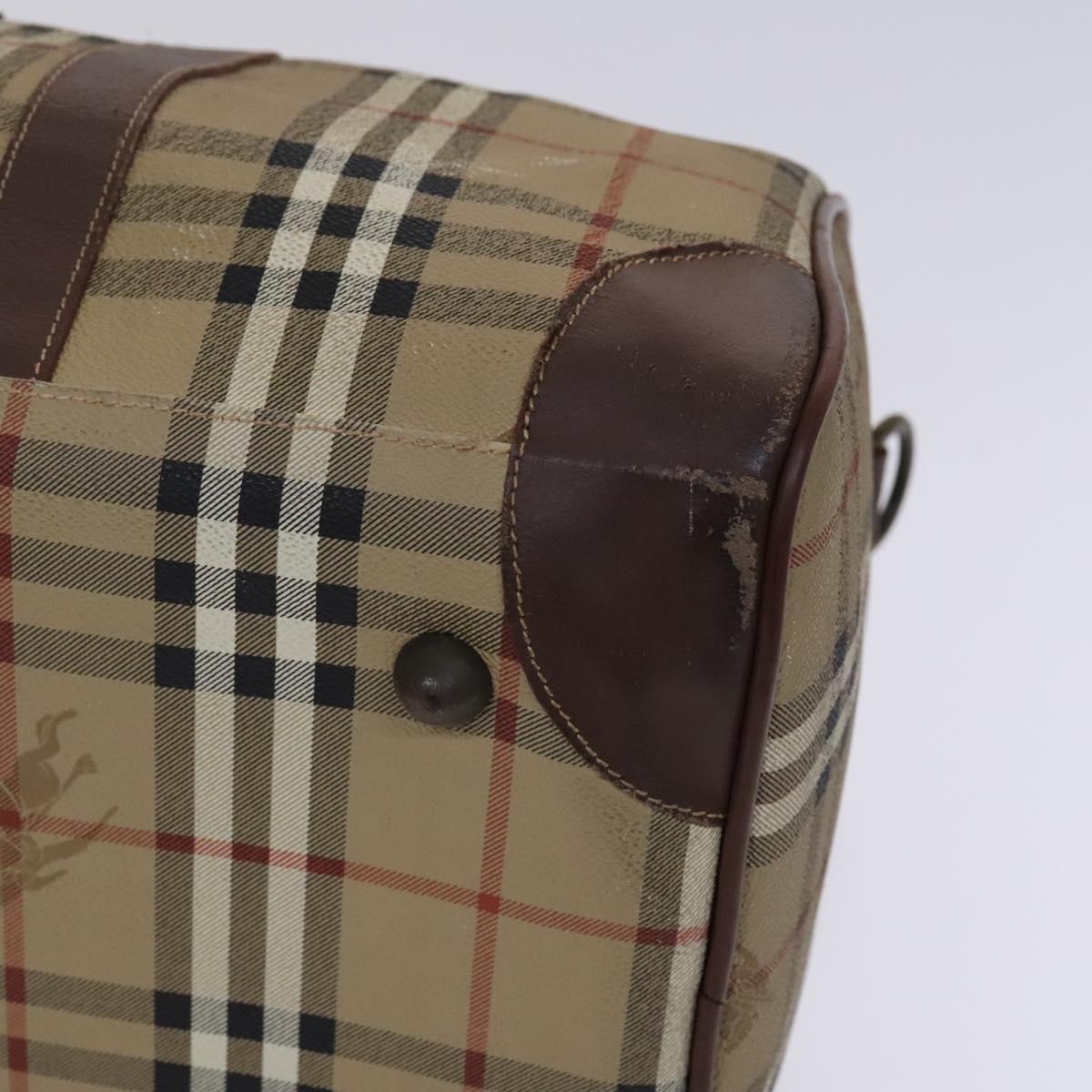 Burberrys Nova Check Boston Bag PVC 2way Beige Gold Auth EC805