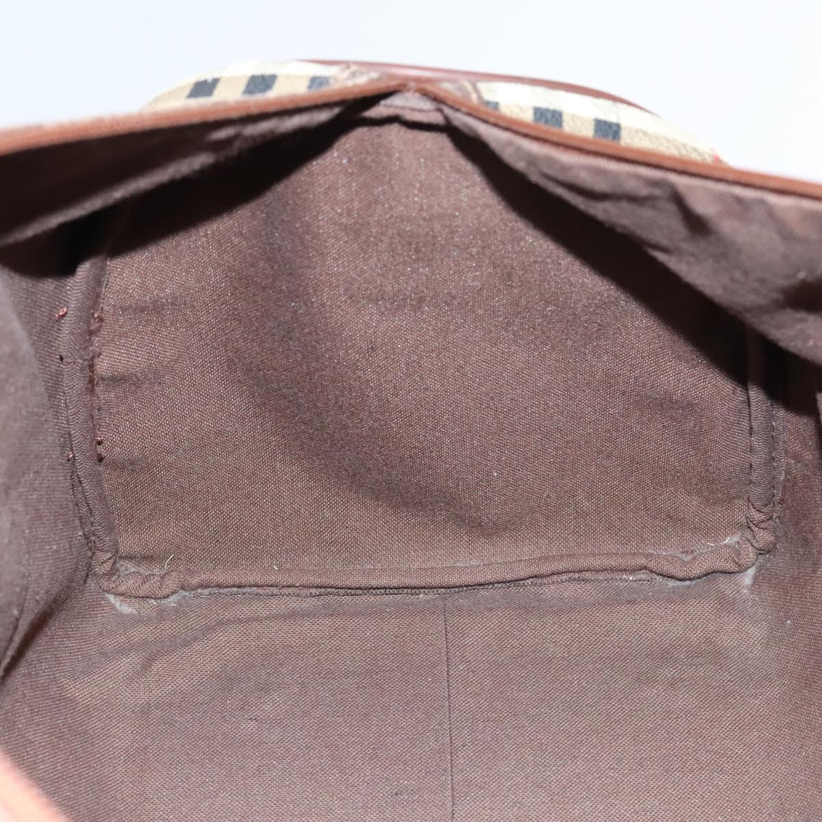 Burberrys Nova Check Boston Bag PVC 2way Beige Gold Auth EC805