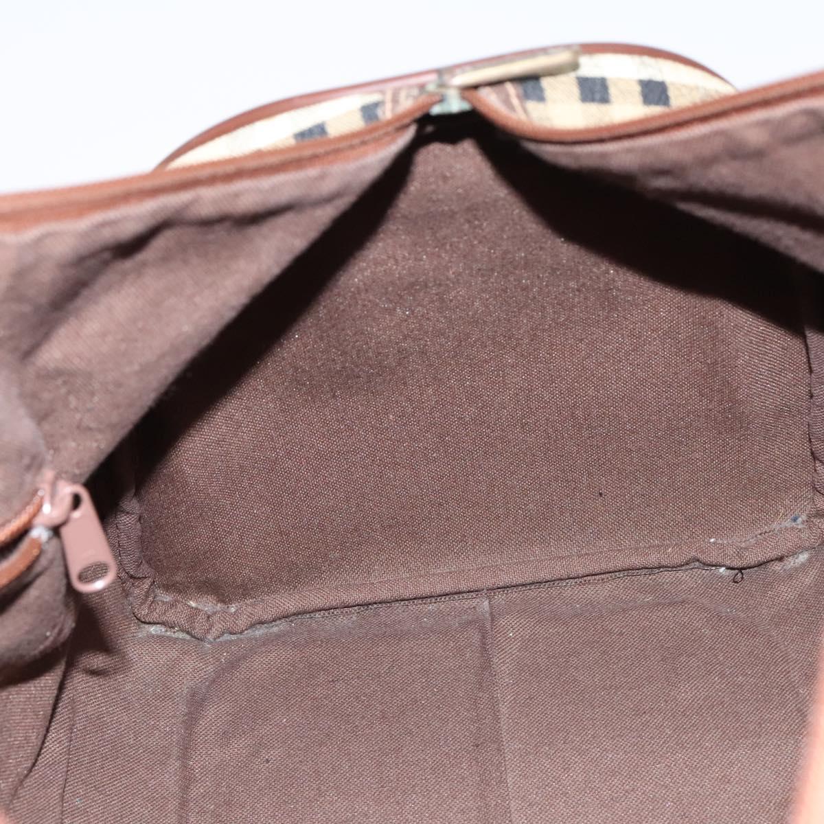 Burberrys Nova Check Boston Bag PVC 2way Beige Gold Auth EC805