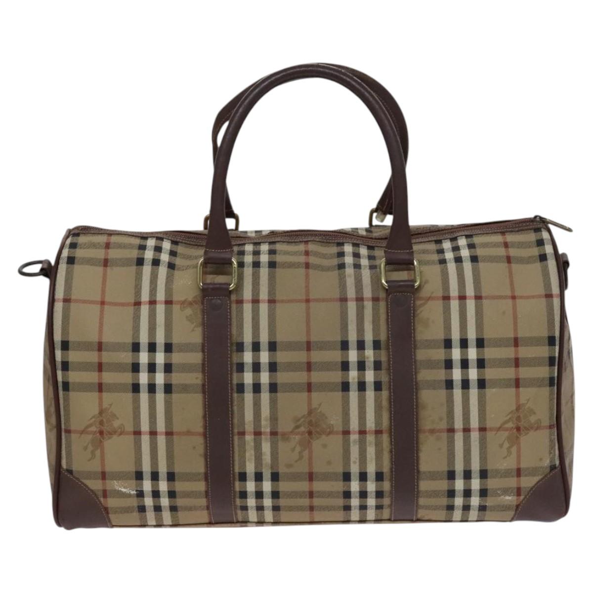 Burberrys Nova Check Boston Bag PVC 2way Beige Gold Auth EC805