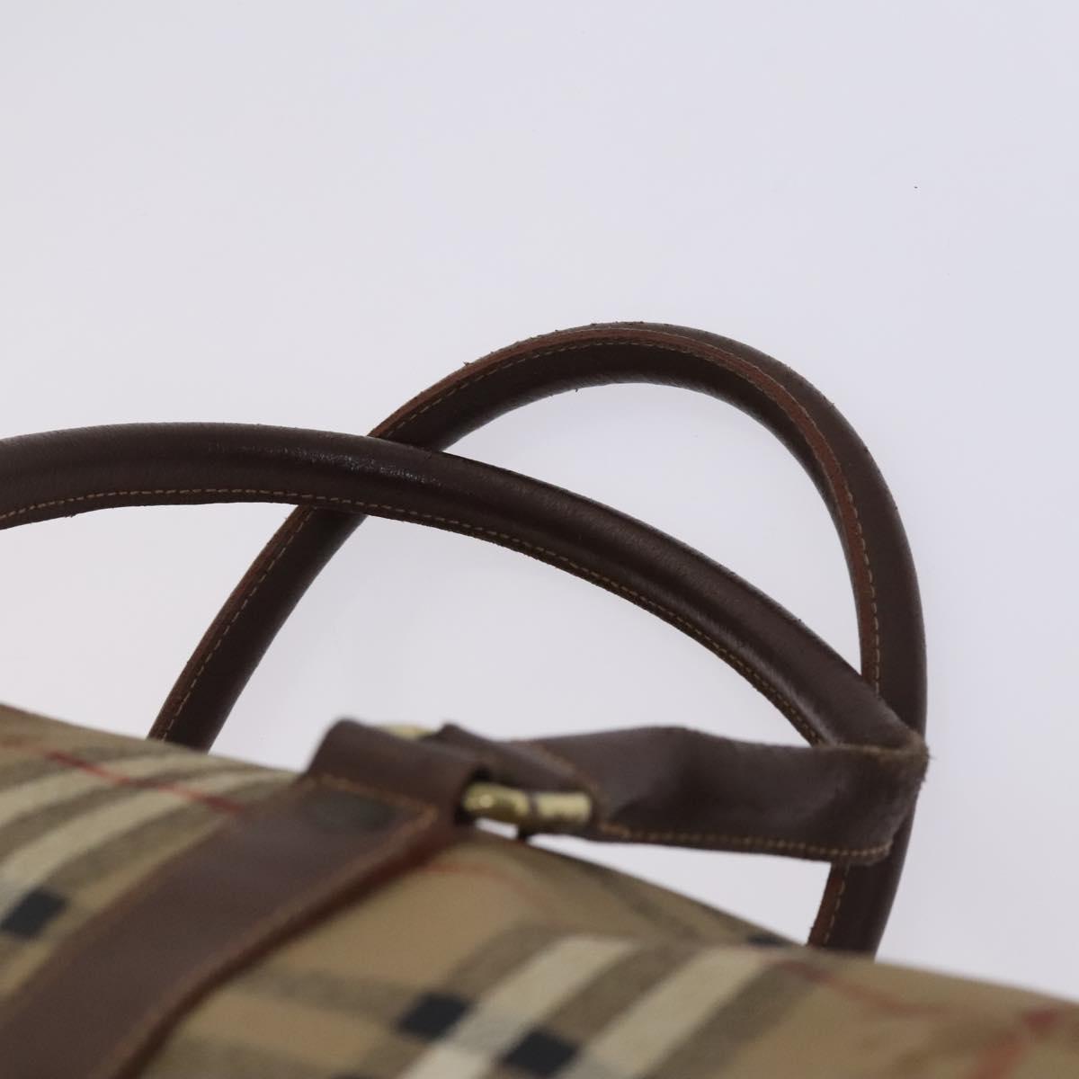 Burberrys Nova Check Boston Bag PVC 2way Beige Gold Auth EC805