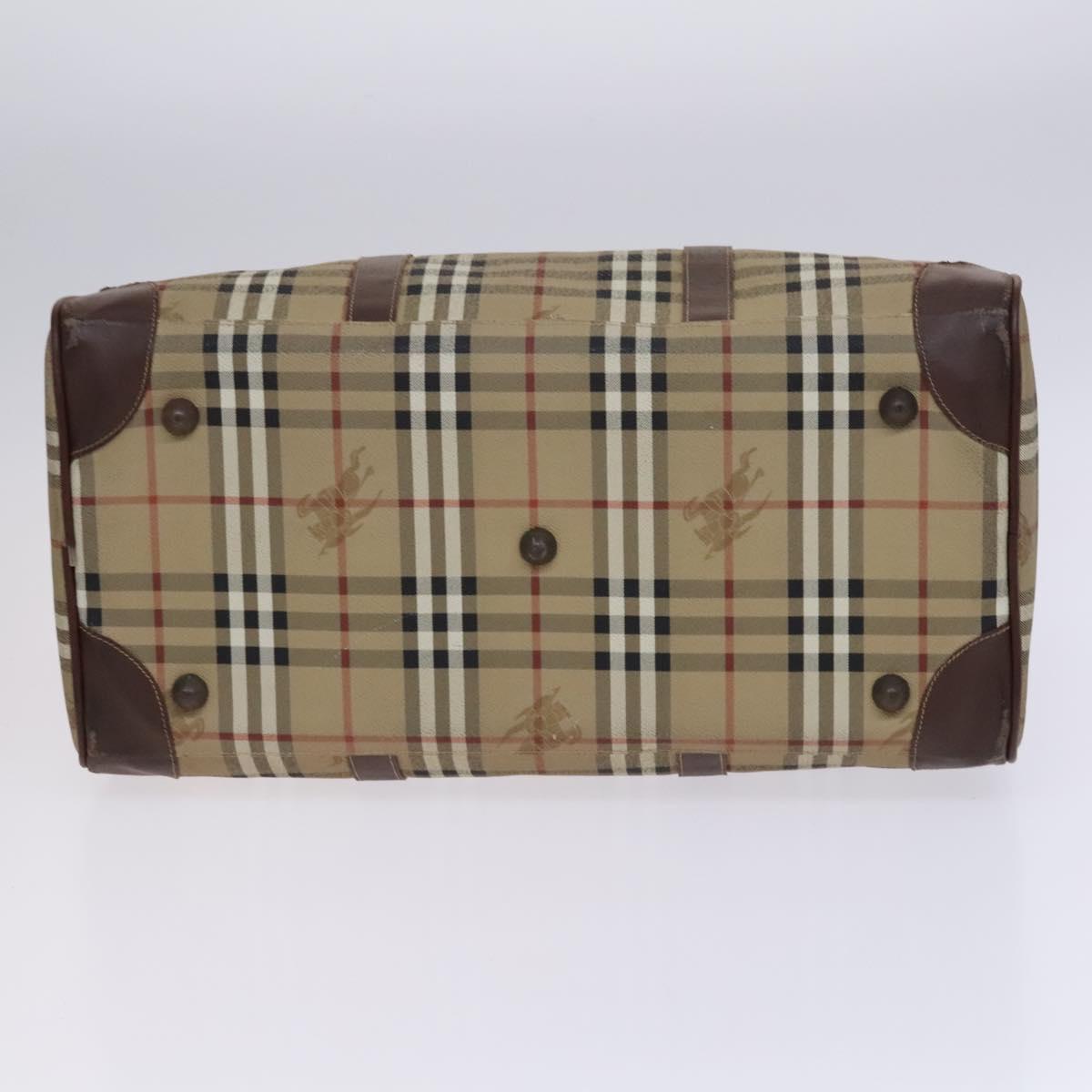 Burberrys Nova Check Boston Bag PVC 2way Beige Gold Auth EC805