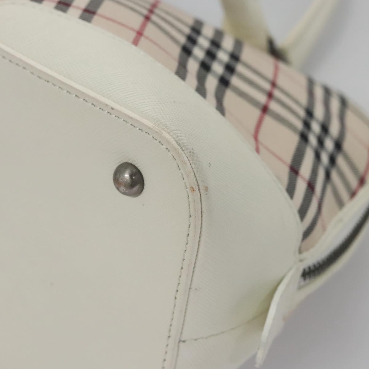 BURBERRY Nova Check Hand Bag Canvas Beige White Auth EC813