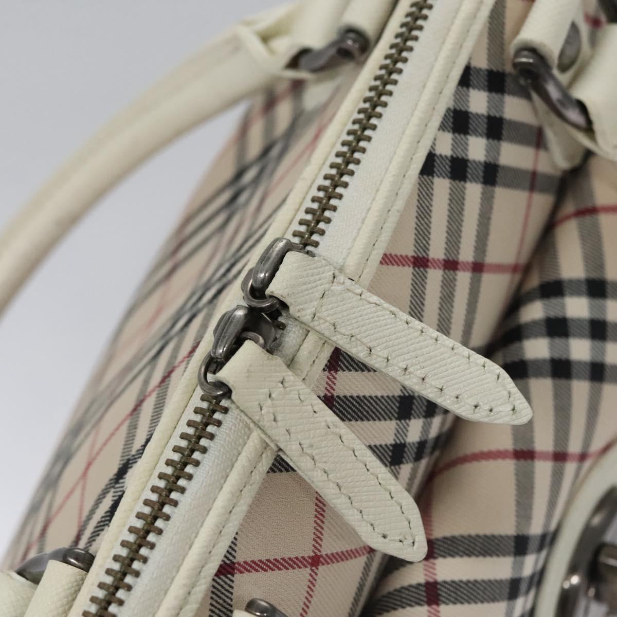 BURBERRY Nova Check Hand Bag Canvas Beige White Auth EC813