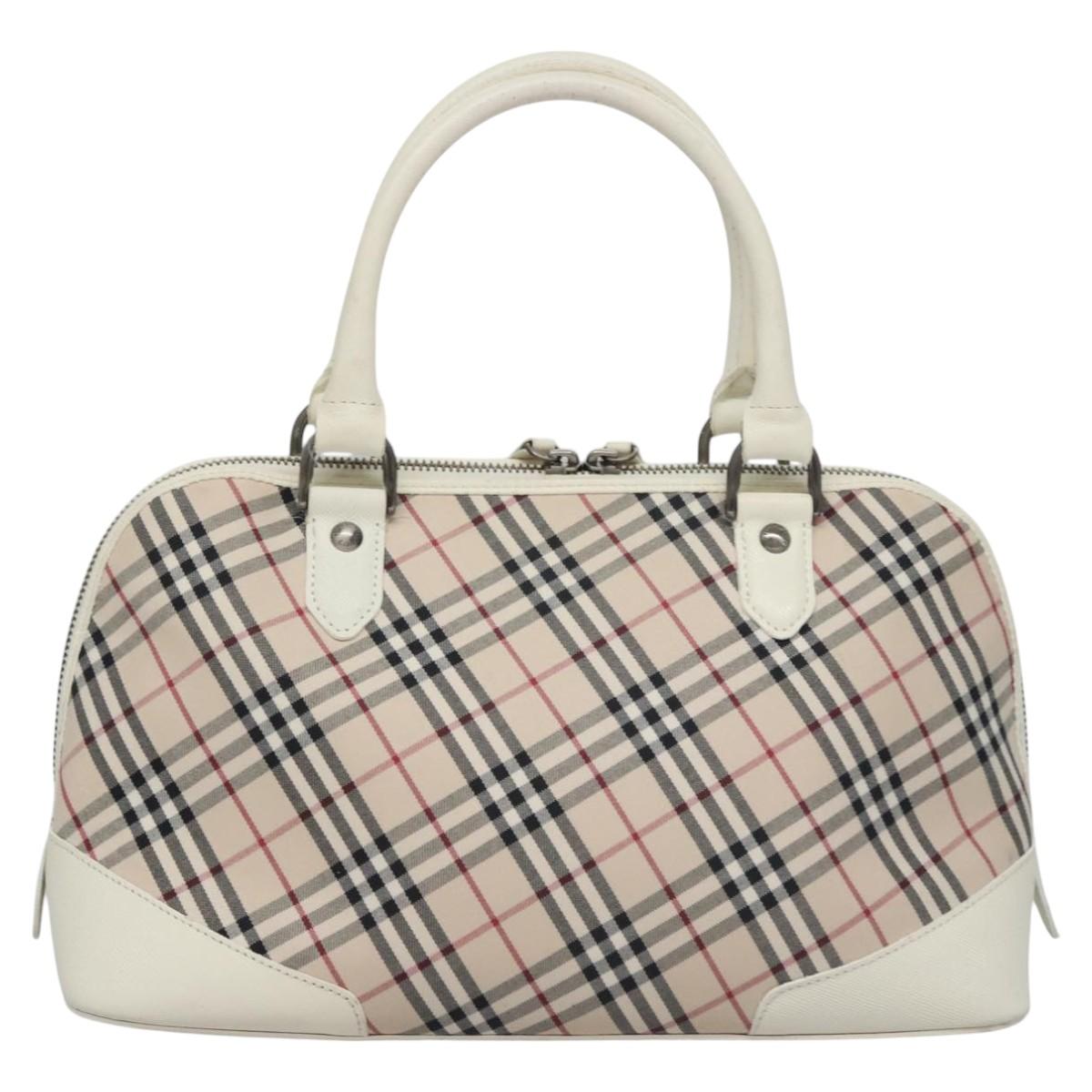 BURBERRY Nova Check Hand Bag Canvas Beige White Auth EC813