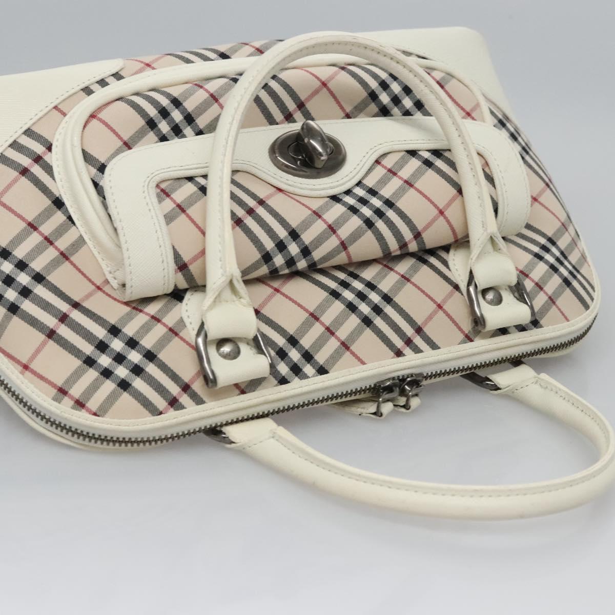 BURBERRY Nova Check Hand Bag Canvas Beige White Auth EC813