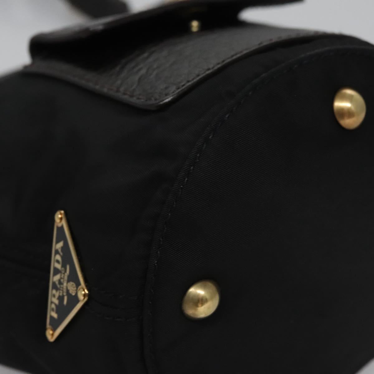 PRADA Hand Bag Nylon Leather Black Gold Auth EC817V