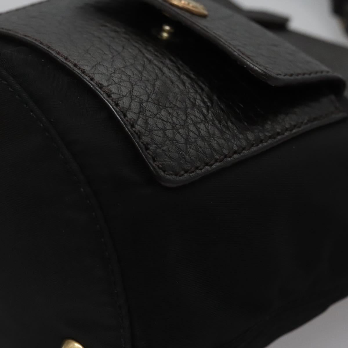 PRADA Hand Bag Nylon Leather Black Gold Auth EC817V