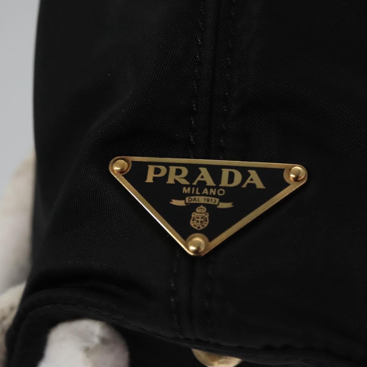 PRADA Hand Bag Nylon Leather Black Gold Auth EC817V
