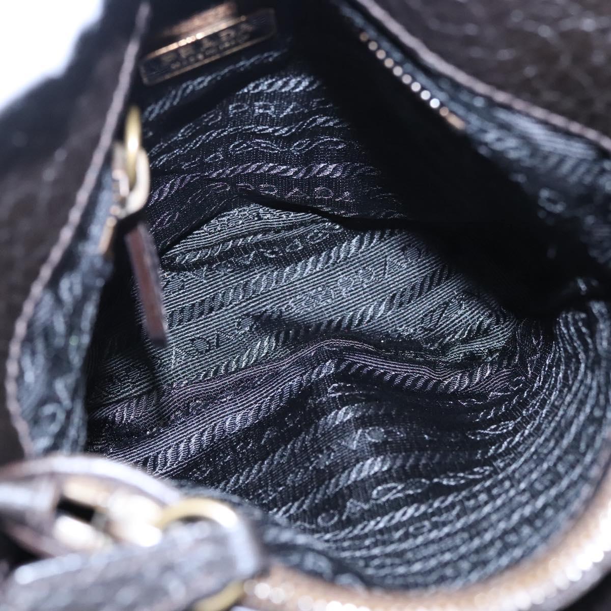 PRADA Hand Bag Nylon Leather Black Gold Auth EC817V