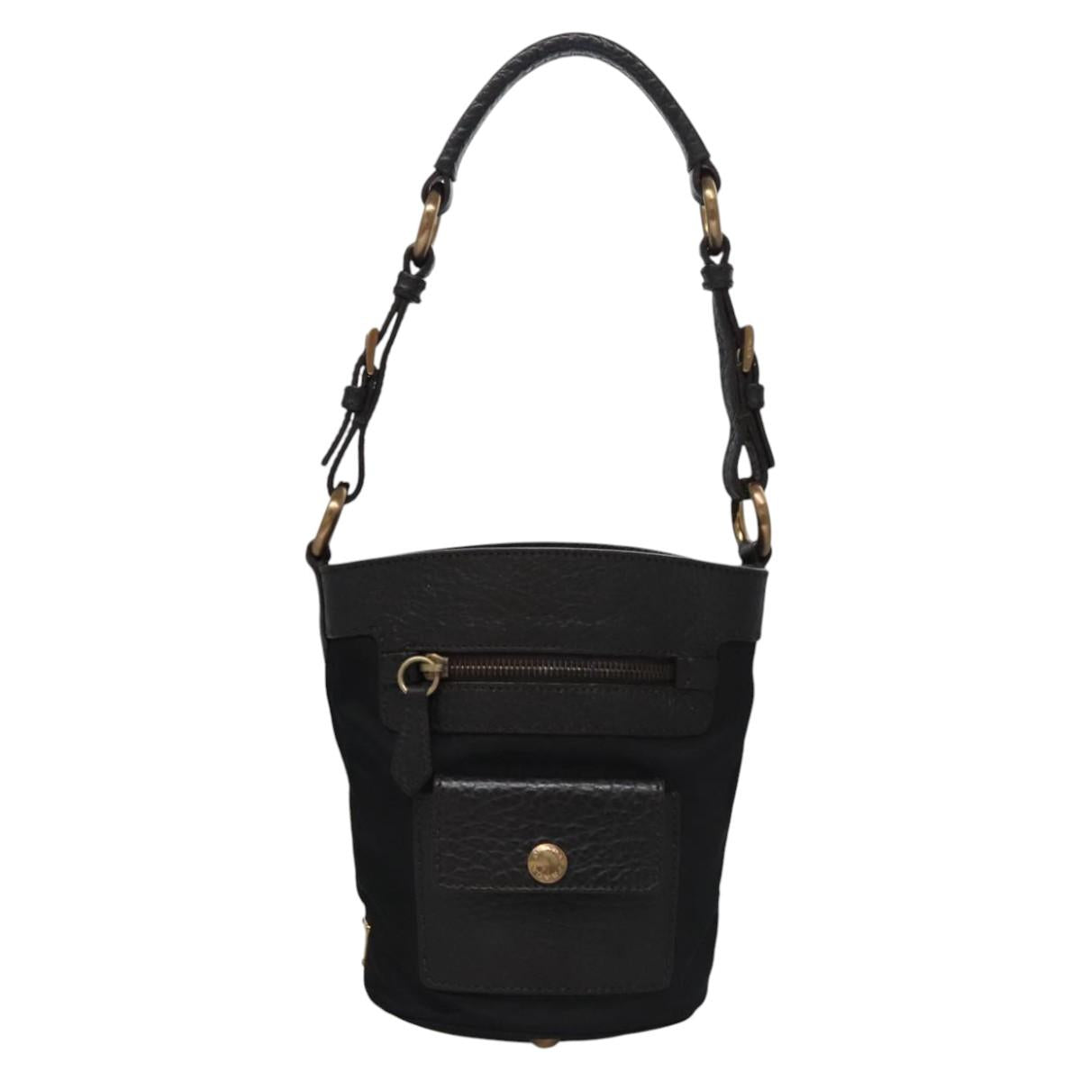 PRADA Hand Bag Nylon Leather Black Gold Auth EC817V