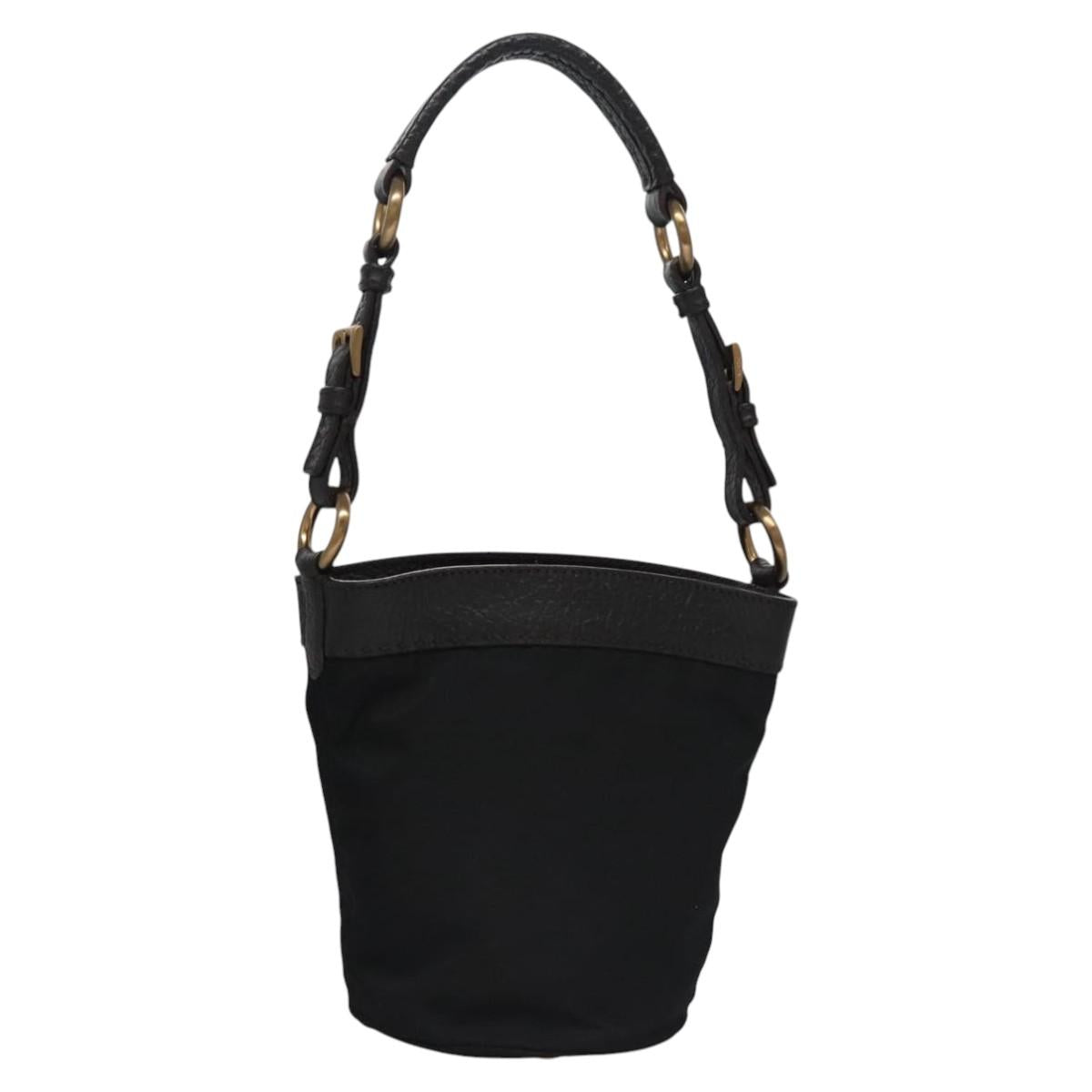 PRADA Hand Bag Nylon Leather Black Gold Auth EC817V