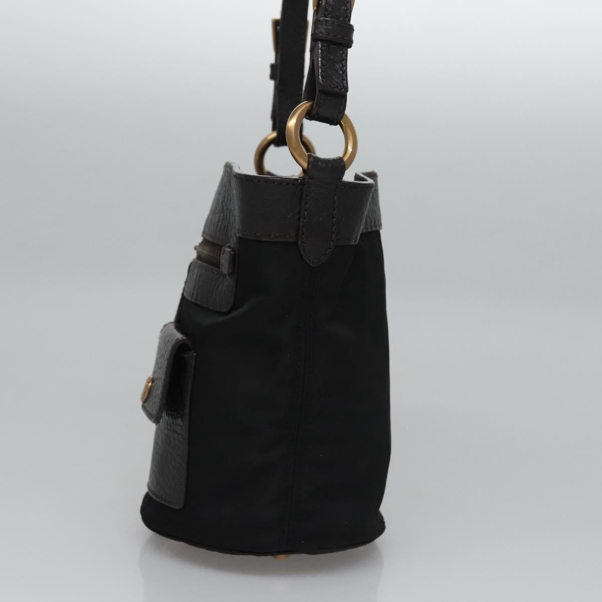 PRADA Hand Bag Nylon Leather Black Gold Auth EC817V