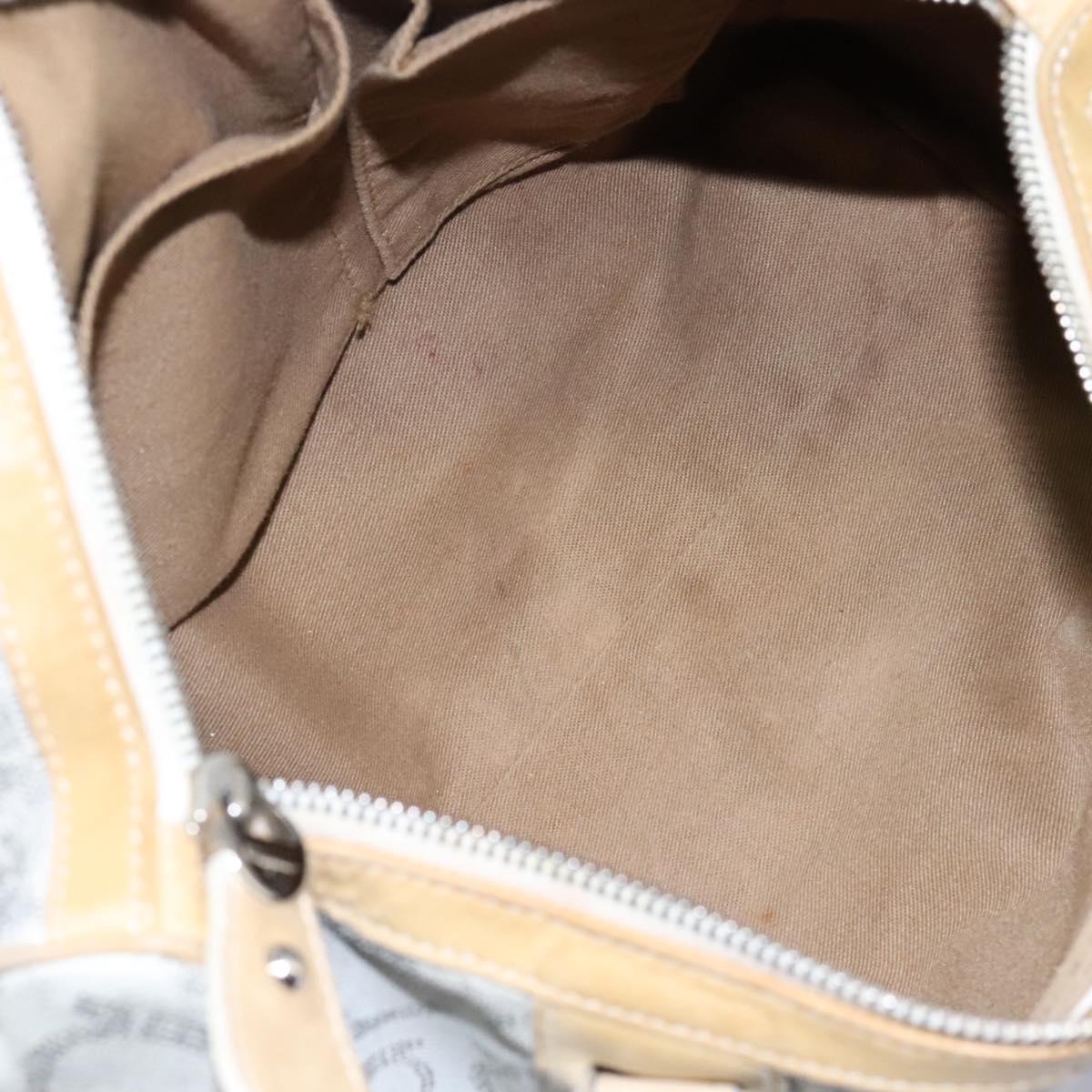 Salvatore Ferragamo Hand Bag Coated Canvas White Beige Silver Auth EC841