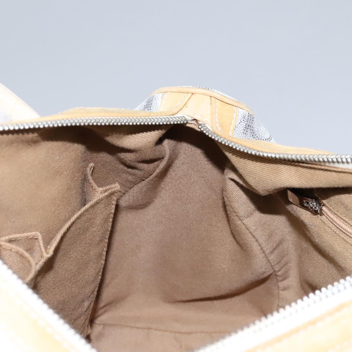 Salvatore Ferragamo Hand Bag Coated Canvas White Beige Silver Auth EC841