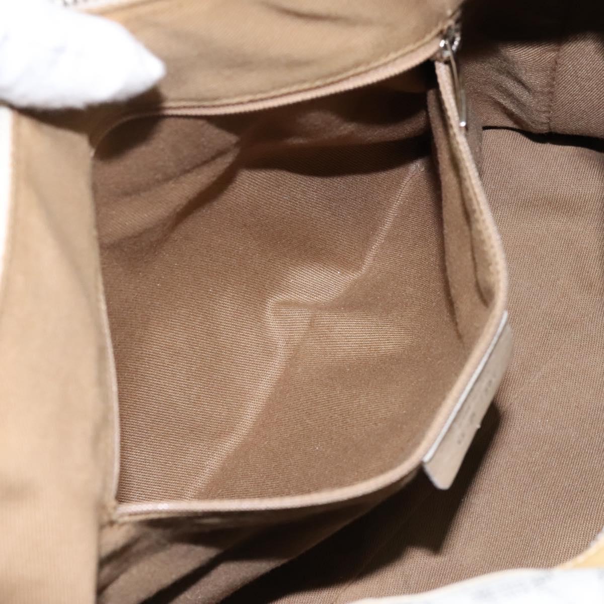 Salvatore Ferragamo Hand Bag Coated Canvas White Beige Silver Auth EC841