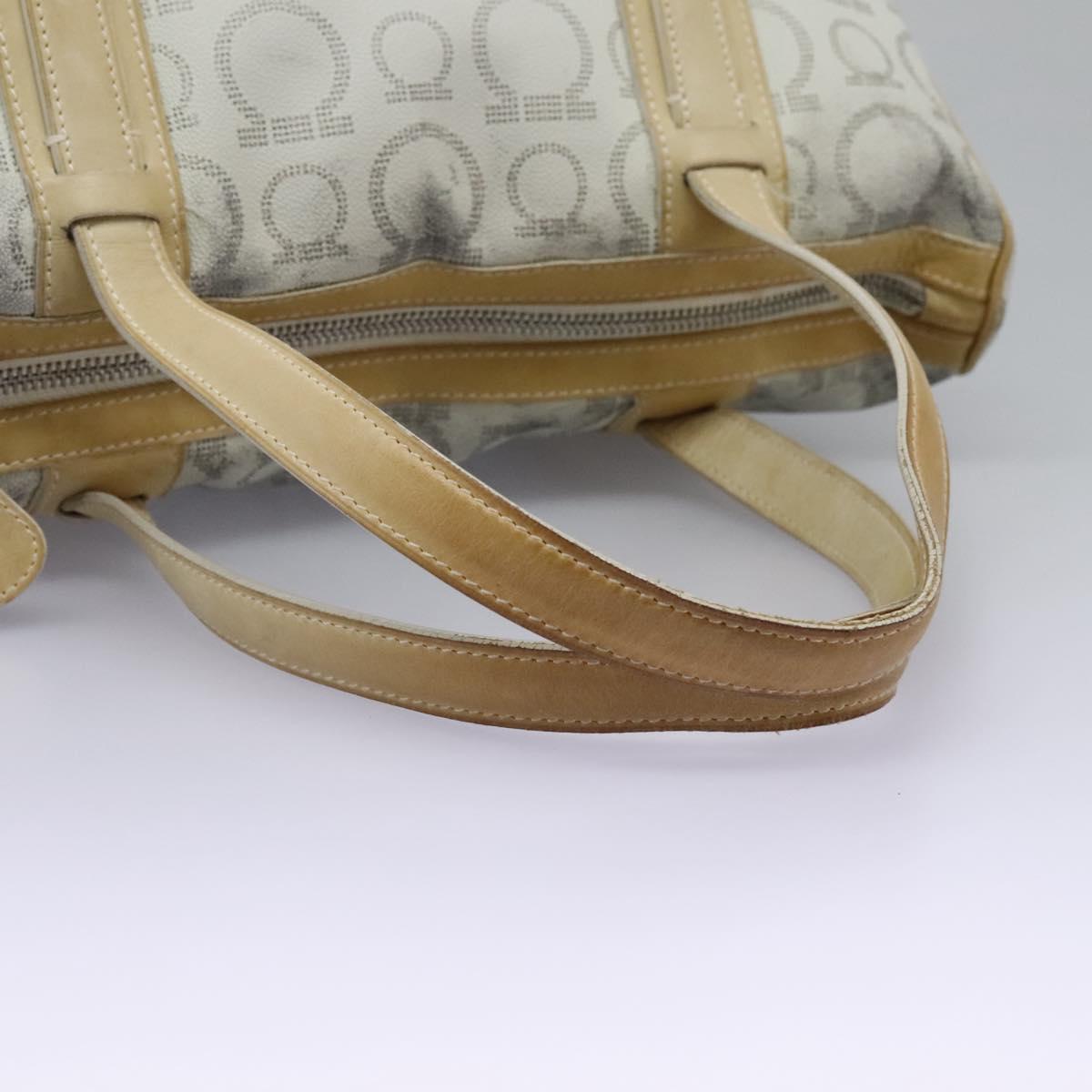 Salvatore Ferragamo Hand Bag Coated Canvas White Beige Silver Auth EC841