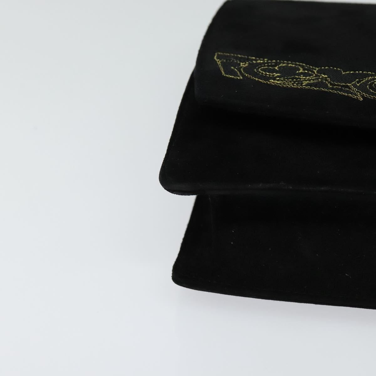 Salvatore Ferragamo Chain Shoulder Bag Suede Black Gold Auth EC847