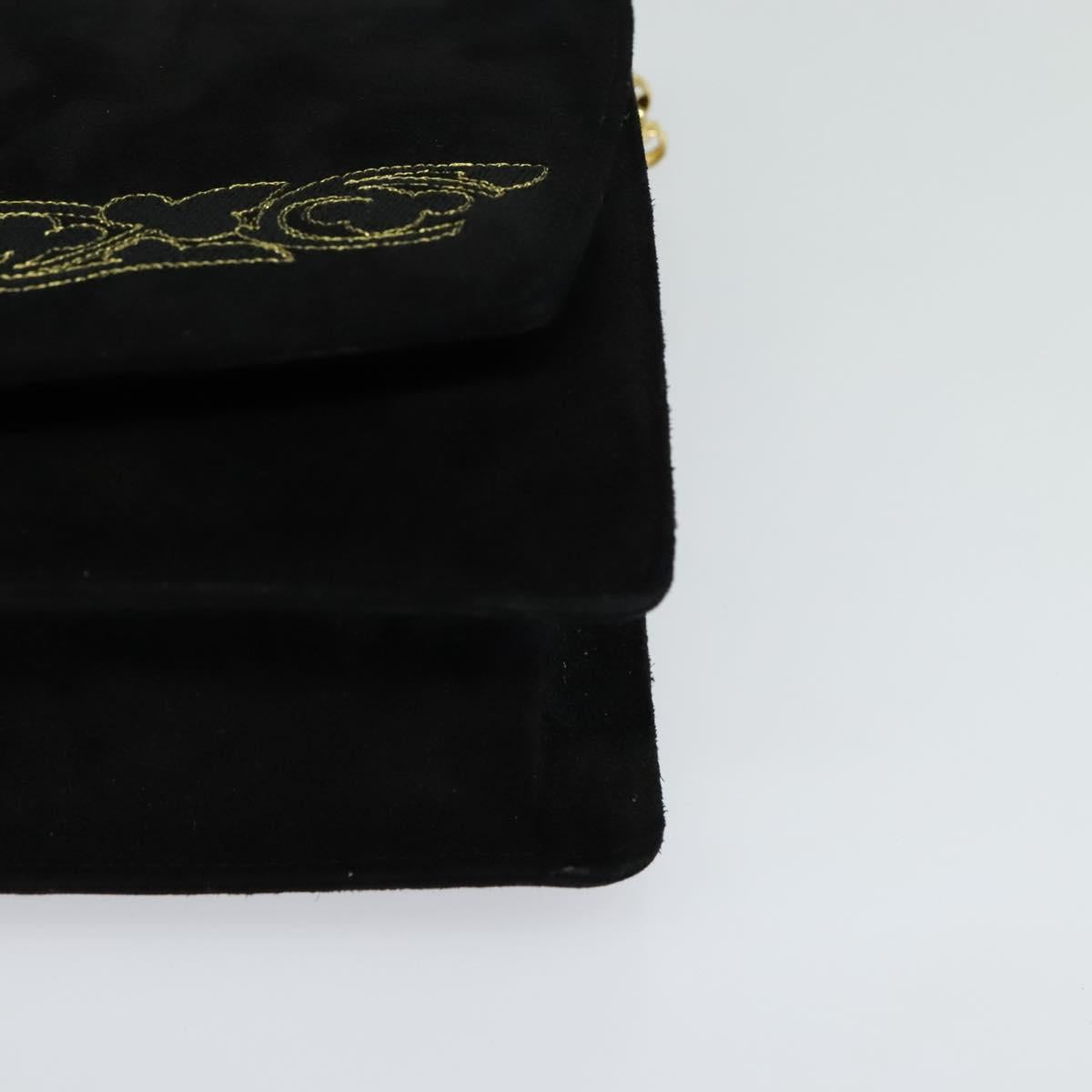 Salvatore Ferragamo Chain Shoulder Bag Suede Black Gold Auth EC847