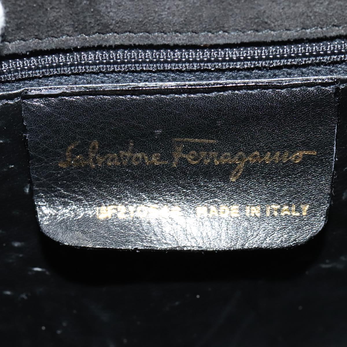 Salvatore Ferragamo Chain Shoulder Bag Suede Black Gold Auth EC847