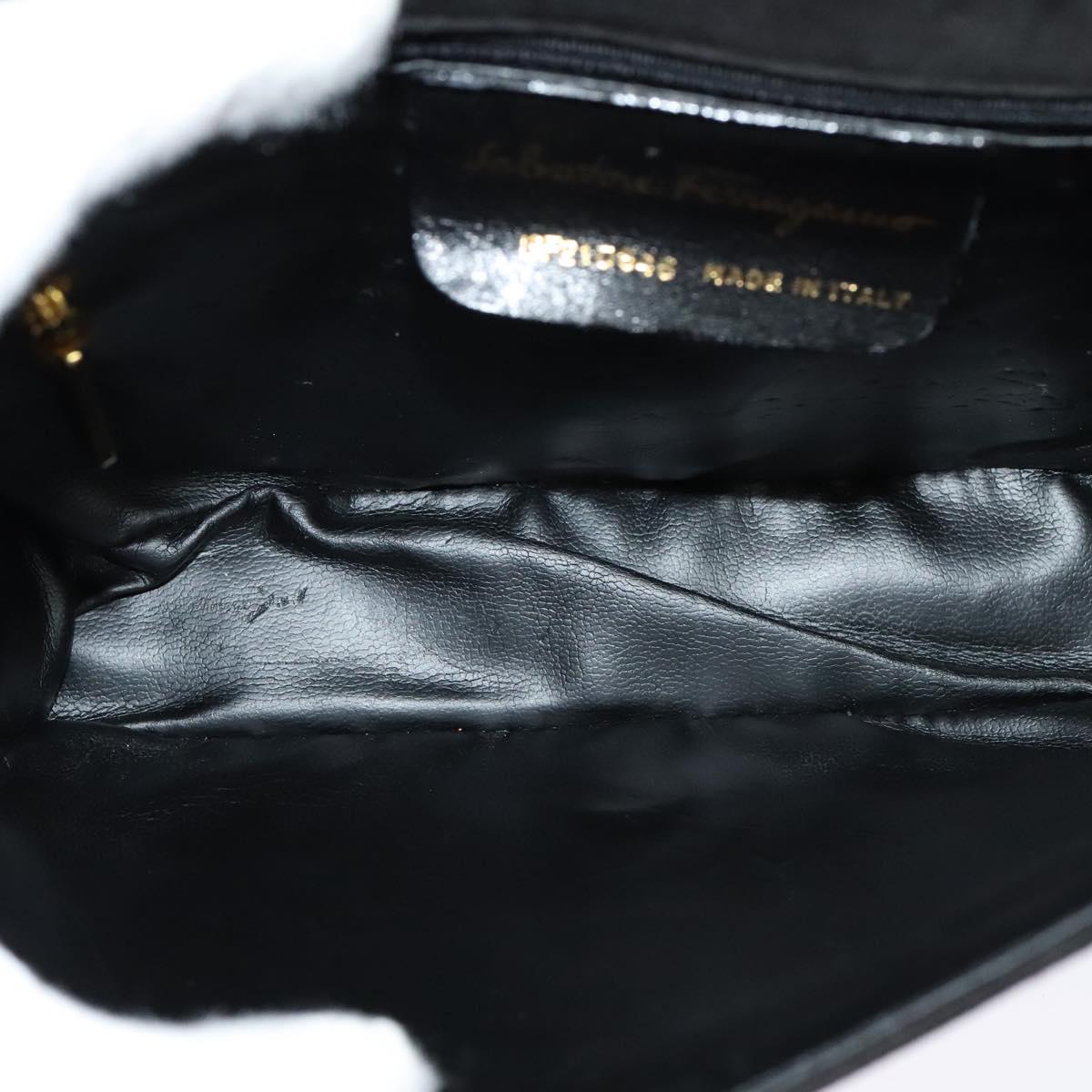 Salvatore Ferragamo Chain Shoulder Bag Suede Black Gold Auth EC847